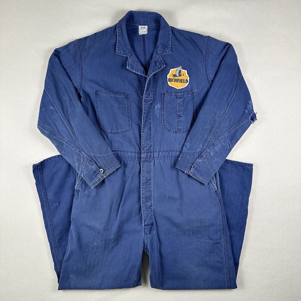 Vintage 50s 60s Richfield Oil Lee Union-Alls Men's 44 Regular Sanforized HBT‎